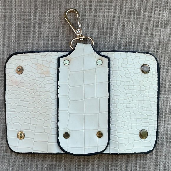 Key chain Bag Cream Faux Leather Vegan 6 Key Holder Key Chian Bag detach to belt - Picture 10 of 12